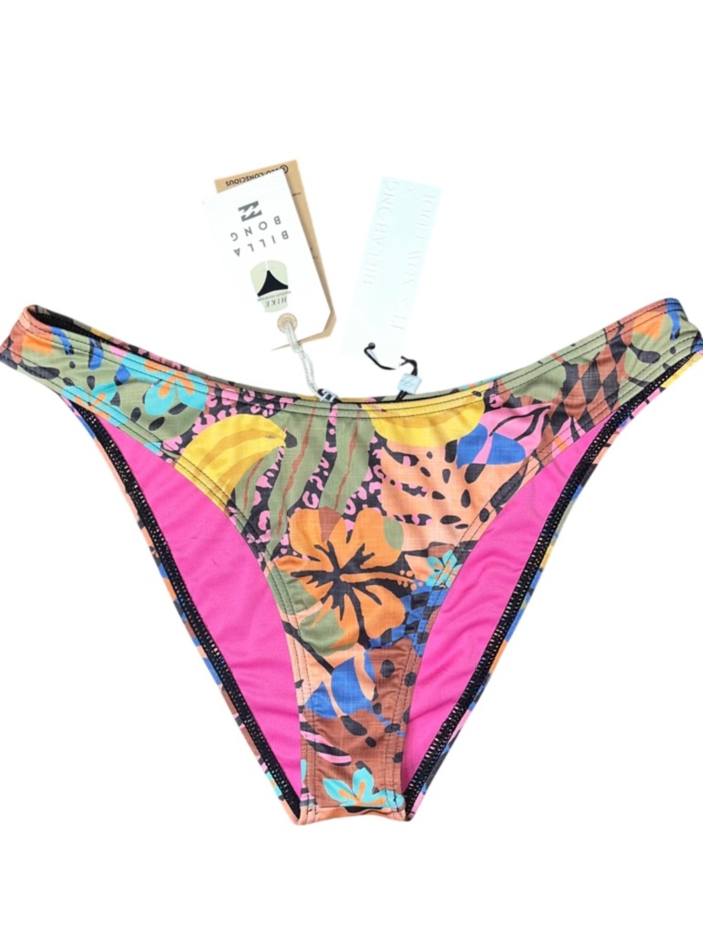 Billabong Mamacita Hike Eco Floral Pink Blue Green Bikini Bottoms NWT Large